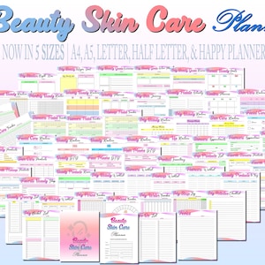 Beauty Planner Skincare Printable Self Care Planner Digital Makeup Glow Up Daily Routine Habits Classic Happy PDF Inserts A4 A5 Letter