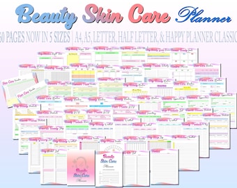 Beauty Planner Skincare Printable Self Care Planner Digital Makeup Glow Up Daily Routine Habits Classic Happy PDF Inserts A4 A5 Letter
