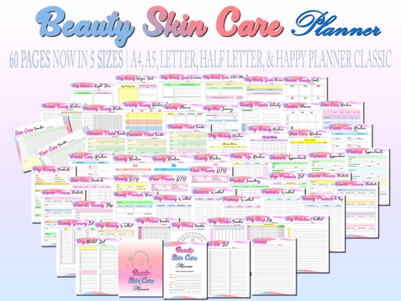 Beauty Planner Skincare Printable Self Care Planner Digital Makeup Glow Up Daily Routine Habits Classic Happy PDF Inserts A4 A5 Letter
