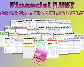 Financial Planner Printable Finance Digital Download Monthly Budget Expense Tracker Money Bill Pay Classic Happy PDF Inserts A4 Letter Half