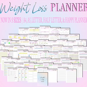 Weight Loss Journal Tracker Planner Workout Fitness Printable Digital Meal Habits Calories Classic Happy PDF Inserts A4 A5 Letter Half