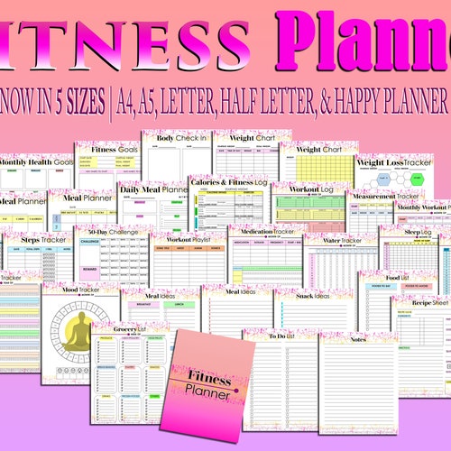 Fitness Planner // Printable Planner Inserts PDF Download // - Etsy