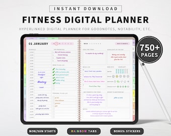 Digital Fitness Planner Hyperlinked Goodnotes Notability IPAD Tablet Workout Exercise Weight Loss Wellness Journal Daily Weekly Monthly