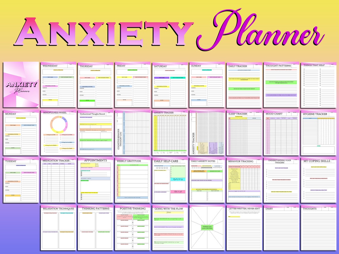 Anxiety Journal Therapy Planner Printable Mental Health Etsy