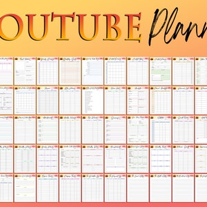 May include: A printable YouTube planner with 36 pages of worksheets to help you plan, track, and grow your YouTube channel. The planner includes sections for content ideas, video planning, social media, analytics, and more.