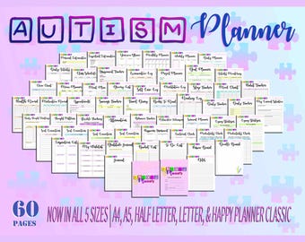 Ultimate Autism Therapy Planner ADD Aspergers Printable School Digital Download Anxiety Life Organizer Classic Happy PDF Insert A4 A5 Letter