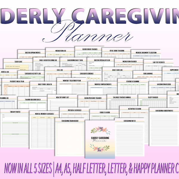 CareGiver Planner Elderly Caregiving Planner Elder Care Home Care Senior Care Home Health Care Digital Download Classic Happy PDF Inserts