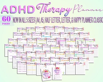 Ultimate ADHD Therapy Planner ADD Printable School Project Digital Download Anxiety Life Organizer Classic Happy PDF Inserts A4 A5 Letter