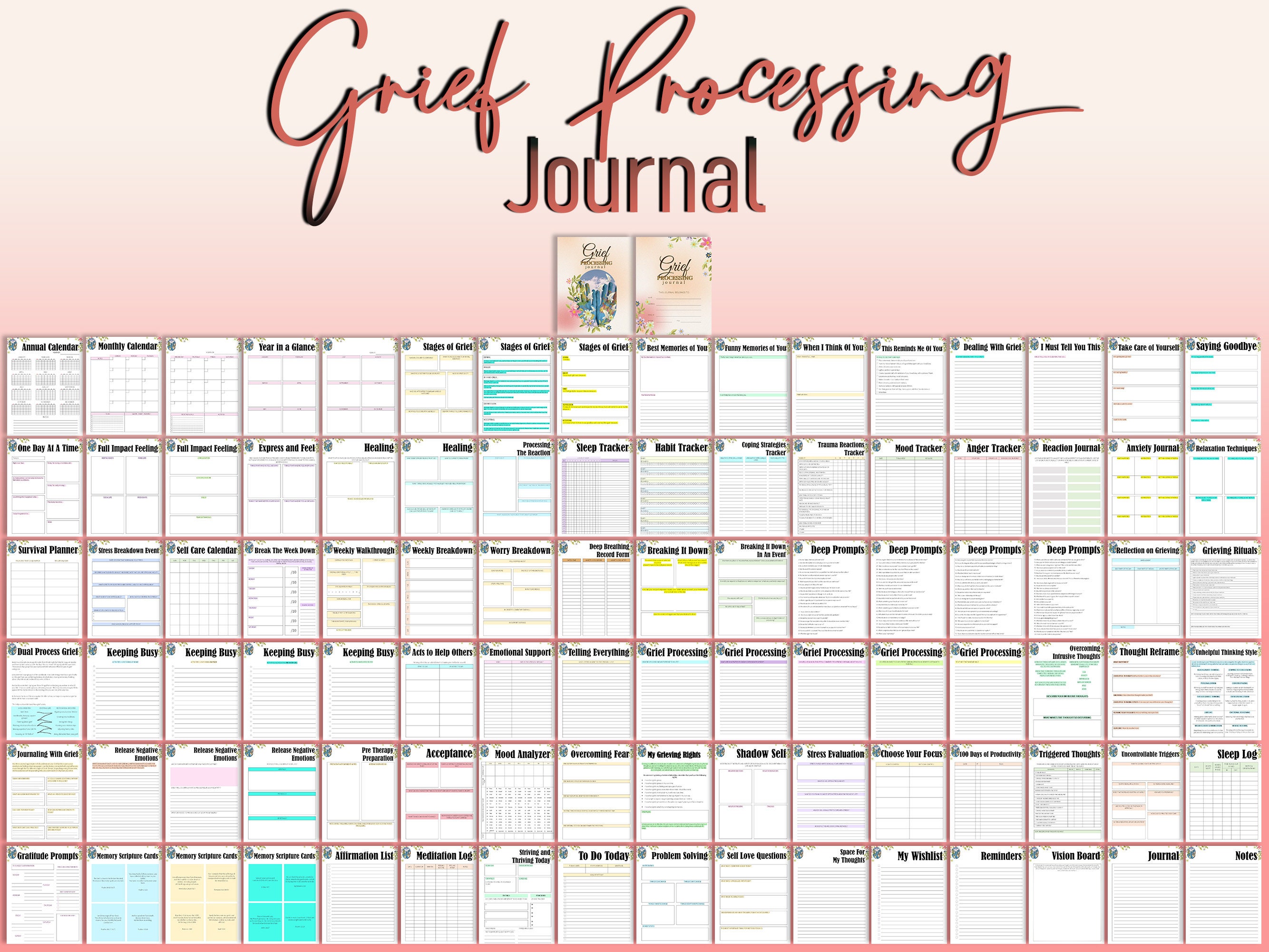 Grief Processing Journal Mood Tracker Anxiety Planner Depression Therapy Printable Mental Health ...