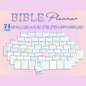Diario bíblico imprimible Planificador bíblico Oración Sermones Escrituras Versículos devocionales Descarga digital Inserciones PDF clásicas Happy A4 A5 Carta