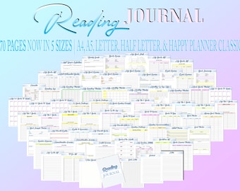 Reading Journal Printable Book Lovers Tracker Planner Self Care Journal Digital Download Reading Goal Classic Happy PDF Inserts A4 A5 Letter