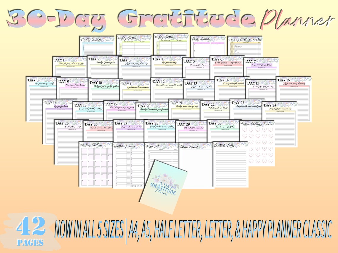 30 Day Gratitude Journal Printable Grateful Planner Mindfulness Digital ...
