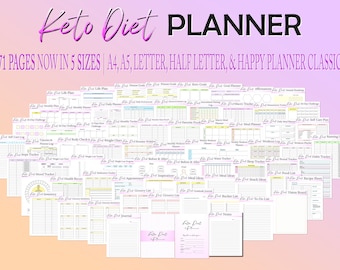 Keto Weight Loss Planner Diet Tracker Planner Workout Fitness Afdrukbare Digitale Maaltijd Journal Classic Happy PDF Inserts A4 A5 Letter Half