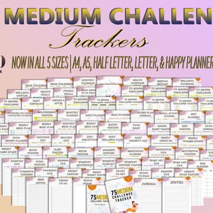 75 Medium Challenge Tracker Weight Loss Journal Lifestyle Planner Workout Fitness Printable Digital Meal Habit Calories Self Improvement