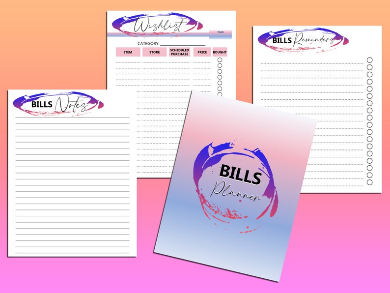 Bills Planner Printable Finance Digital Download Monthly Bill - Etsy