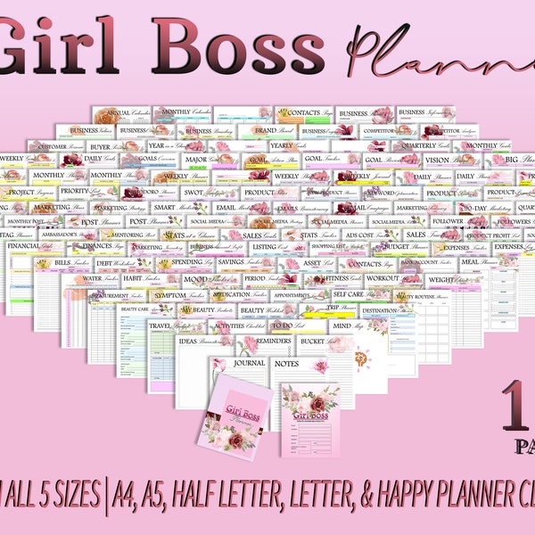 Girl Boss Planner That Girl 2024 UPDATED Printable Boss Babe Lady Small Business Planner Goals Digital Monthly Planner Classic PDF Inserts