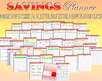 Savings Planner Printable Finance Digital Download Bill Tracker Tracker Money Planner Classic Happy PDF Inserts A4 A5 Letter Half