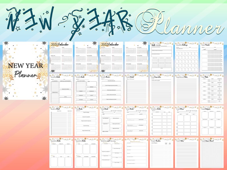 New Year Planner Printable Resolution Goal Planner 2021 Calendar ...