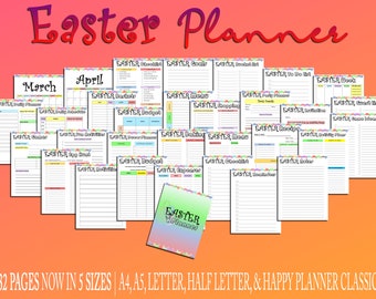 Easter Planner Printable Spring Planner Digital Download Easter Bunny Binder Classic Happy PDF Inserts A4 A5 Letter Half