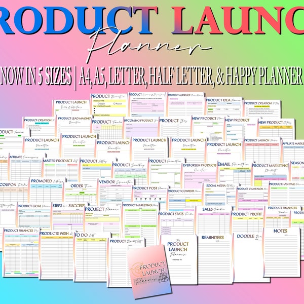 Product Launch Business Planner Printable Etsy Shop Planner Digital Download Etsy Seller Planner Classic Happy PDF Inserts A4 A5 Letter Half