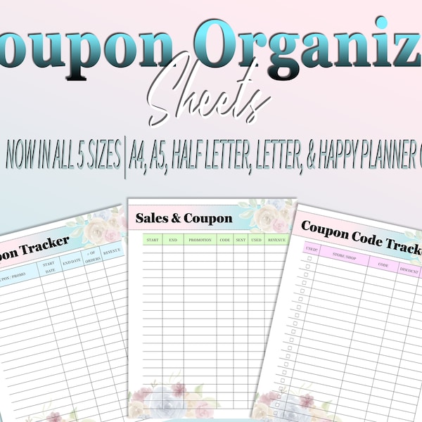 Coupon Tracker Coupon Codes Organizer Shop Discount Code List Store Sale Log Small Business Printable Planner Insert Happy Printable Half