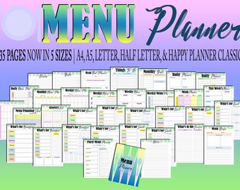 Meal Planner Printable Weekly Meal Monthly Weekly Digital Menu Recipe Grocery Book Planner Classic Happy PDF Inserts A4 A5 Letter Half