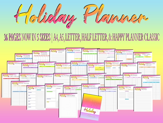 Christmas Planner Printable Holiday Planner Digital Download Gift Budget Xmas Decor Classic Happy PDF Inserts A4 A5 Letter Half