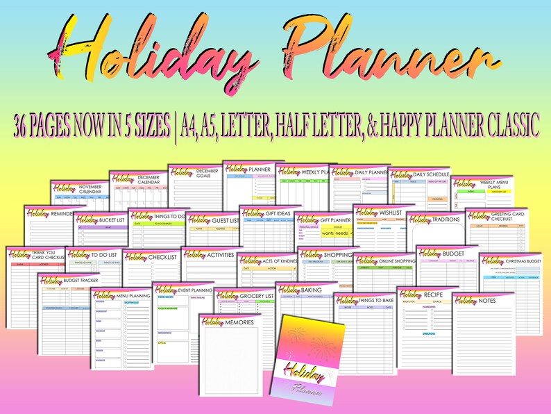 Weihnachts Planer Printable Holiday Planner Digital Download Geschenk Budget Xmas Decor Classic Happy PDF Einsätze A4 A5 Letter Half Bild 1