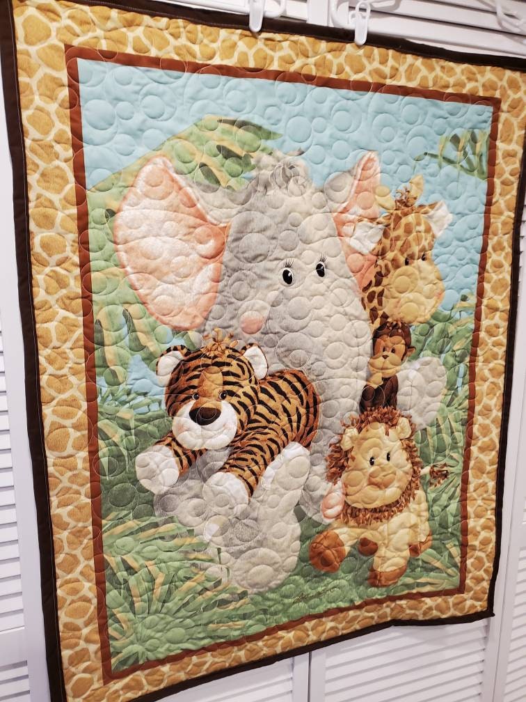 Fabric Traditions Jungle Babies Quilt Panel Nursery Cotton Fabric