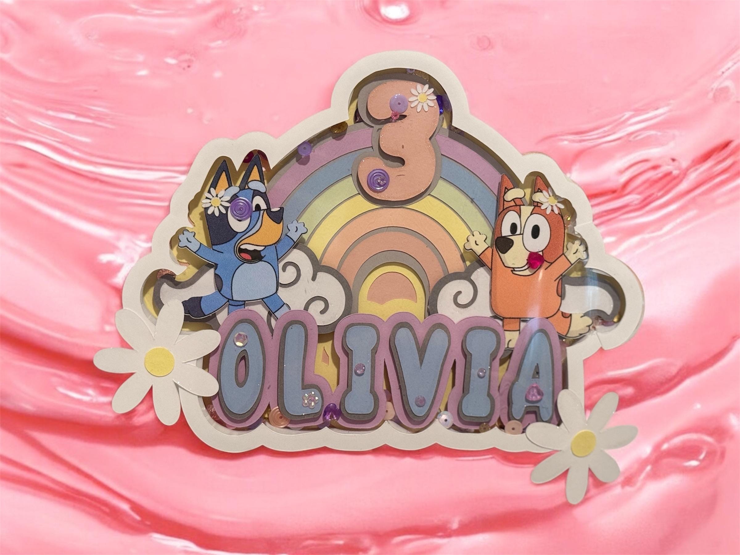 Bluey Pastel Rainbow Shaker Cake Topper
