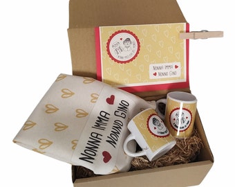 GRANDPARENTS BOX gift idea 2 cups - tea towel - card