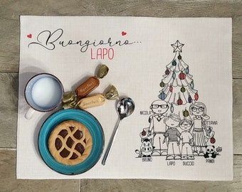 SET 2 PLACEMATS breakfast every day or Christmas PERSONALIZED gift idea, family