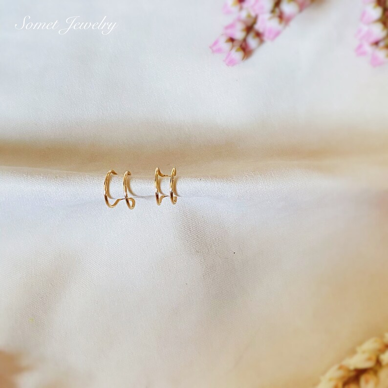 Simple Gold color Ear Cuffs Two Ear Cuffs Non pierced ear cuffs. Minimalist Ear Jackets