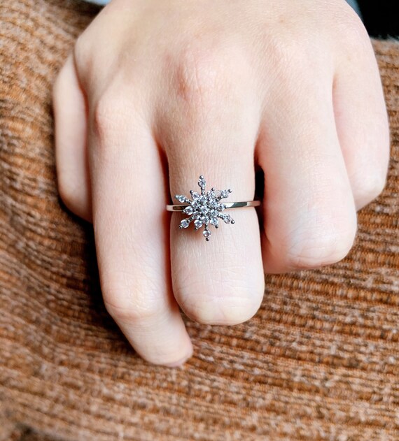 Snowflake Ring Spinning Silver Adjustable All Size Open Ring