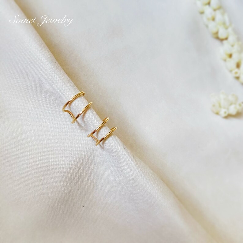 Simple Gold color Ear Cuffs Two Ear Cuffs Non pierced ear cuffs. Minimalist Ear Jackets