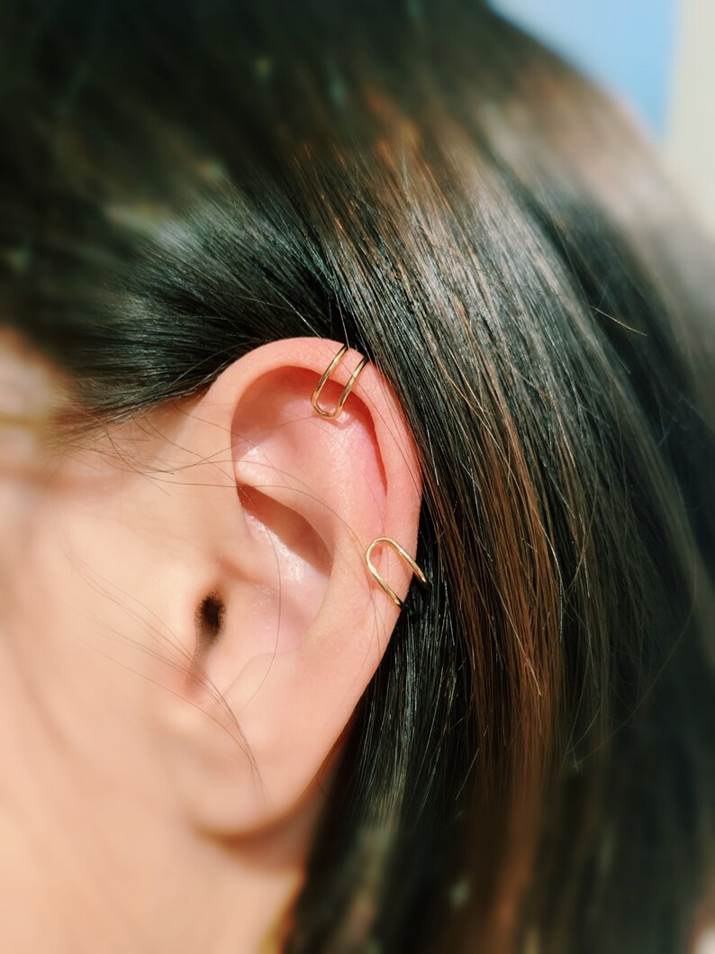 Simple Gold color Ear Cuffs Two Ear Cuffs Non pierced ear cuffs. Minimalist Ear Jackets