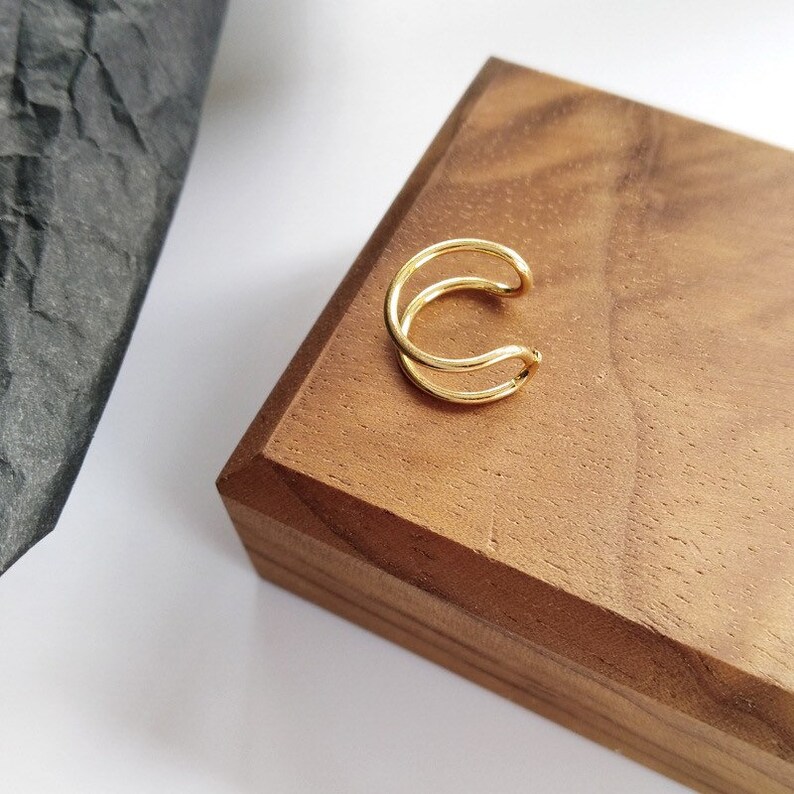 Simple Gold color Ear Cuffs Two Ear Cuffs Non pierced ear cuffs. Minimalist Ear Jackets