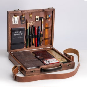 Wood Briefcase for writers. Handmade with walnut and leather. Carry your favorite writing tools and emphasize your classy and creative style