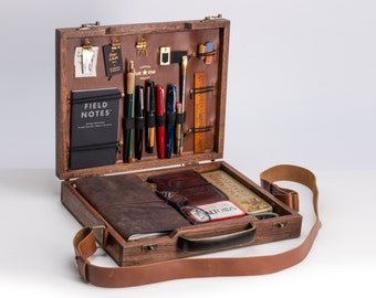 Wood Briefcase for writers. Handmade with walnut and leather. Carry your favorite writing tools and emphasize your classy and creative style