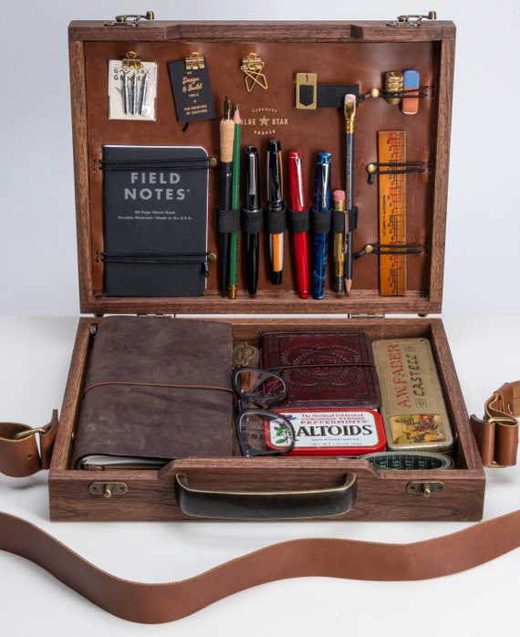 Handmade Walnut Wood Desk Organizer - Pen Holder - Galen Leather