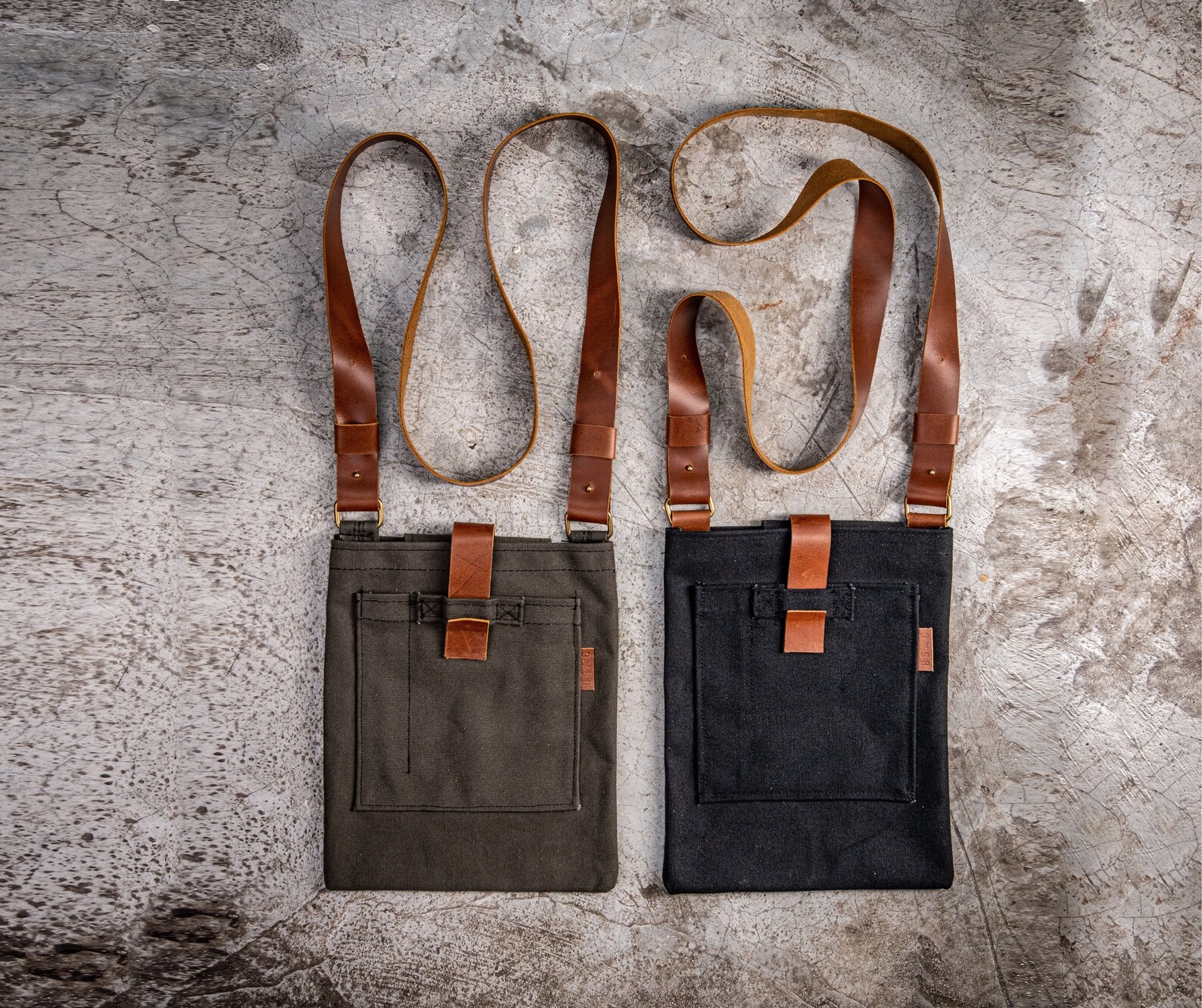 Messenger Bag Made From Cotton Canvas and Leather Fits A5 Etsy