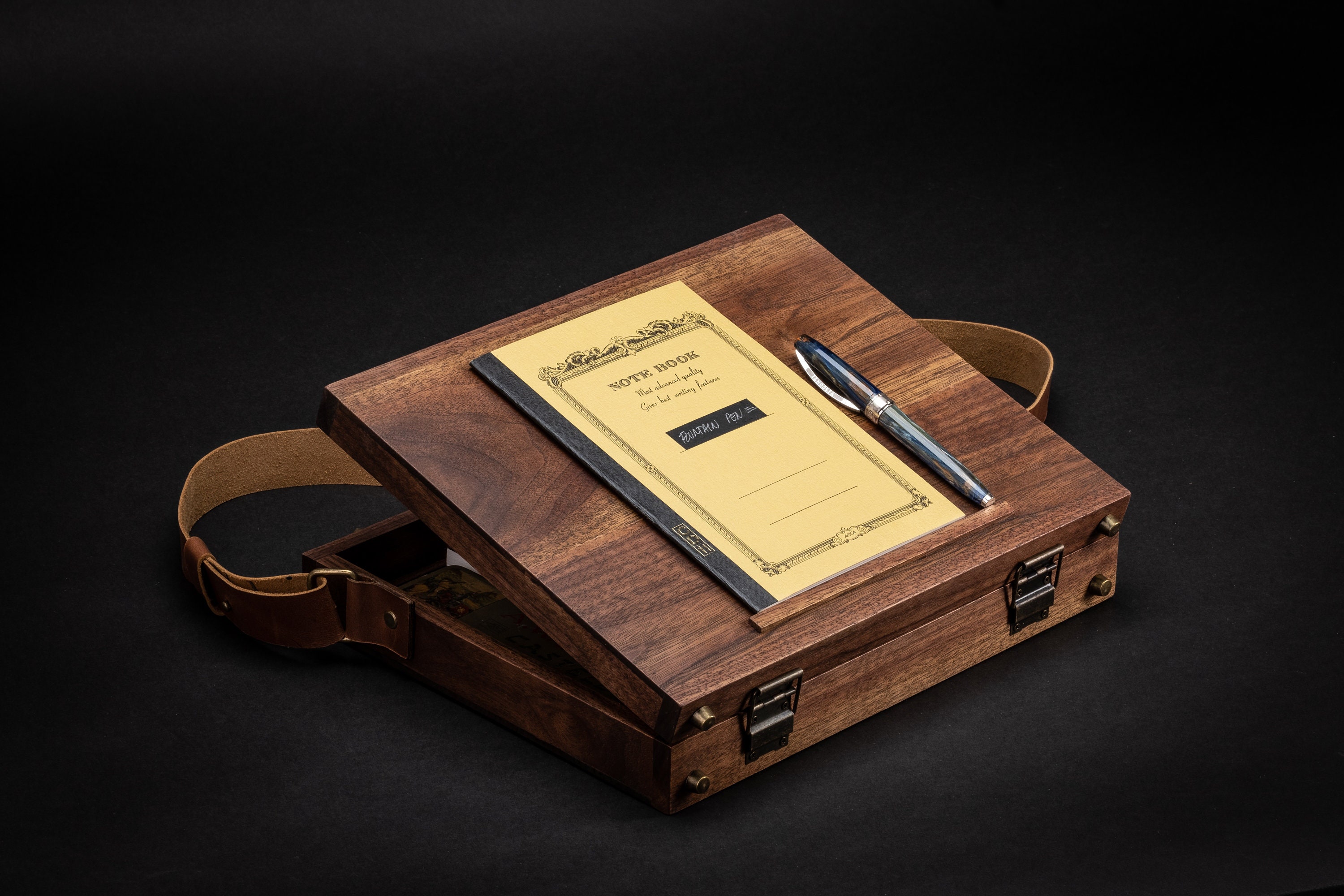 Wood Briefcase for writers. Handmade with walnut and leather. Etsy