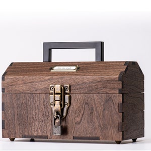 Vintage Toolbox Mini for artists and crafters made with walnut veneer MDF.