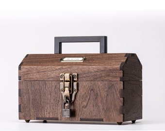 Vintage Toolbox Mini for artists and crafters made with walnut veneer MDF.