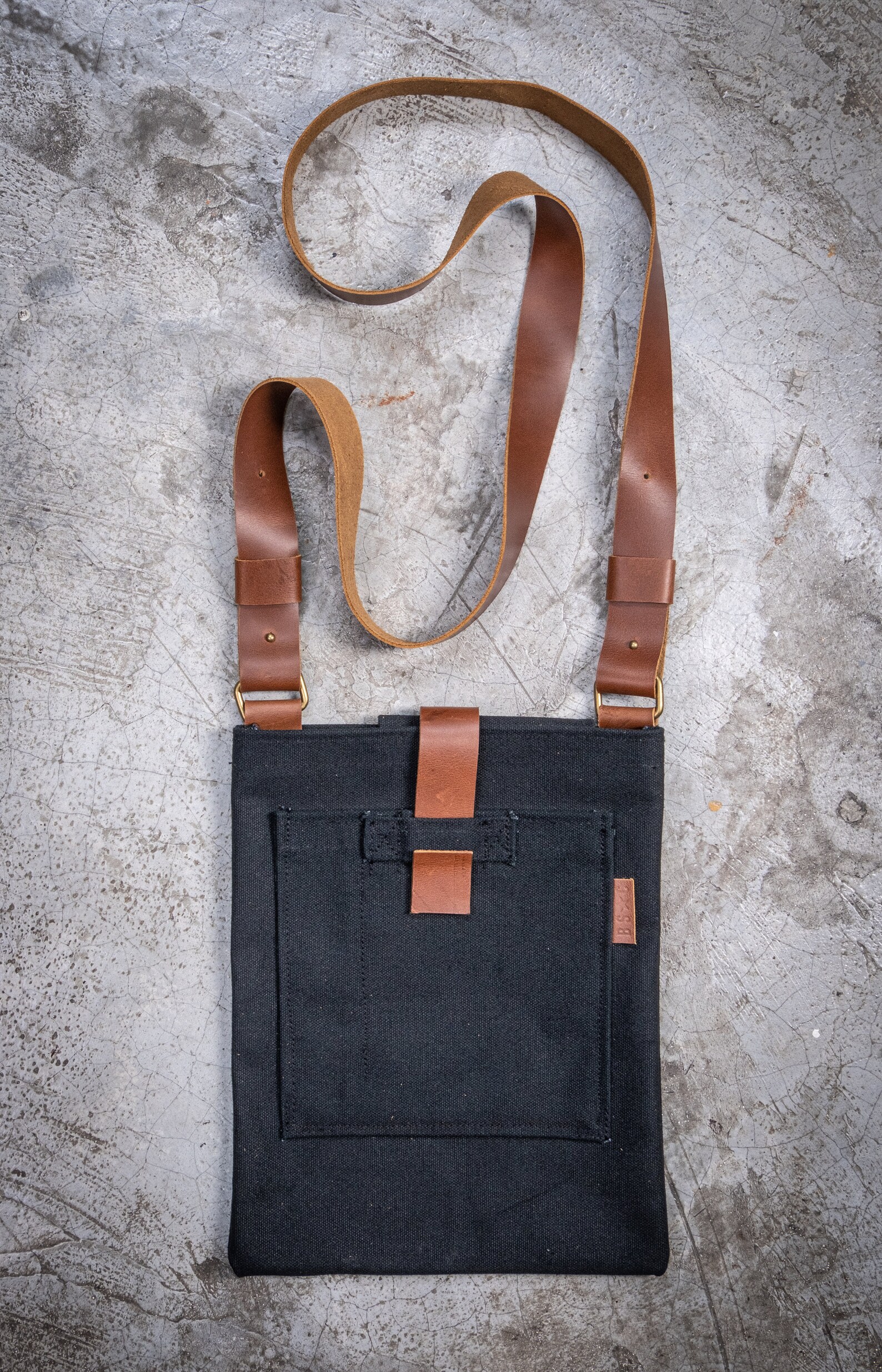 Messenger Bag Made From Cotton Canvas and Leather Fits A5 Etsy