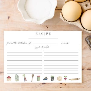 Rezept-Karten-Set - Aquarell handbemalt - Hausfrau - Brautparty - Geschenk - Bäcker - Mutter-Cottage-Stil einfach