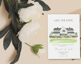 Custom Wedding Venue- Hand Painted Watercolor Illustration-Digital file- Save the Date