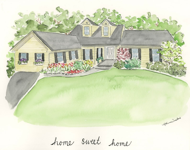 Custom Hand Painted Watercolor House Portrait House Painting Etsy