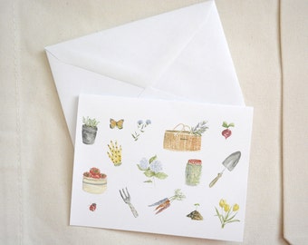 Watercolor Garden Themed Greeting Cards- blank inside