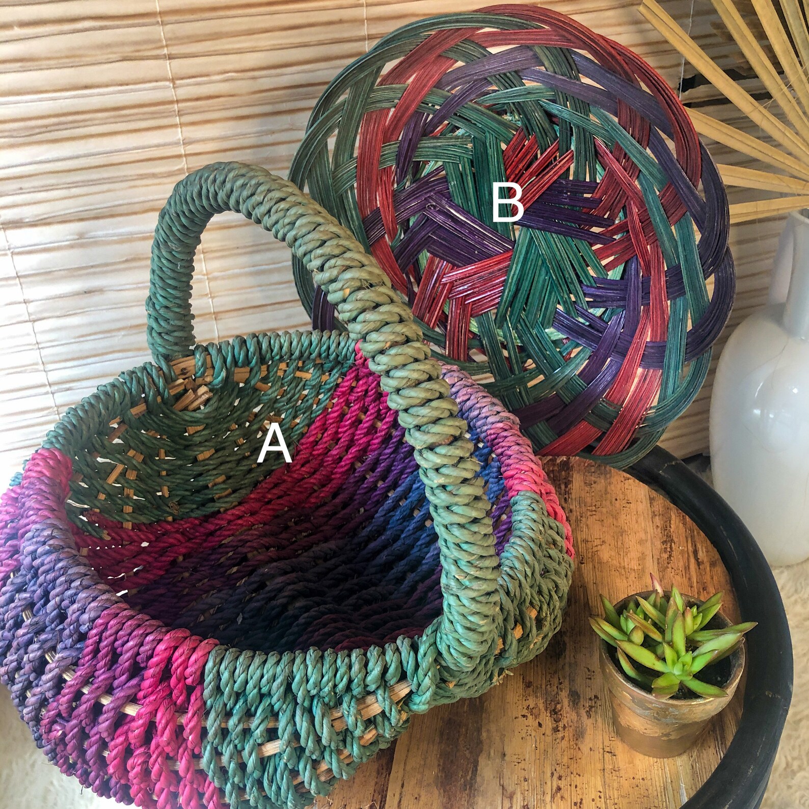 Vintage mehrfarbige Juwel Ton handgewebte Körbe | Etsy